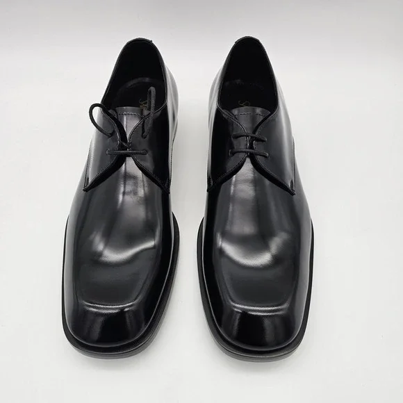 Saint Laurent Mens Vadim Derby Shoes Square Toe Polished Leather Nero Black 9.5 - Picture 3 of 7